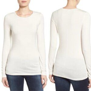 Nordstrom Long Sleeve Modal Tee Ivory Halogen White Size XL Minimal Top NEW NWOT